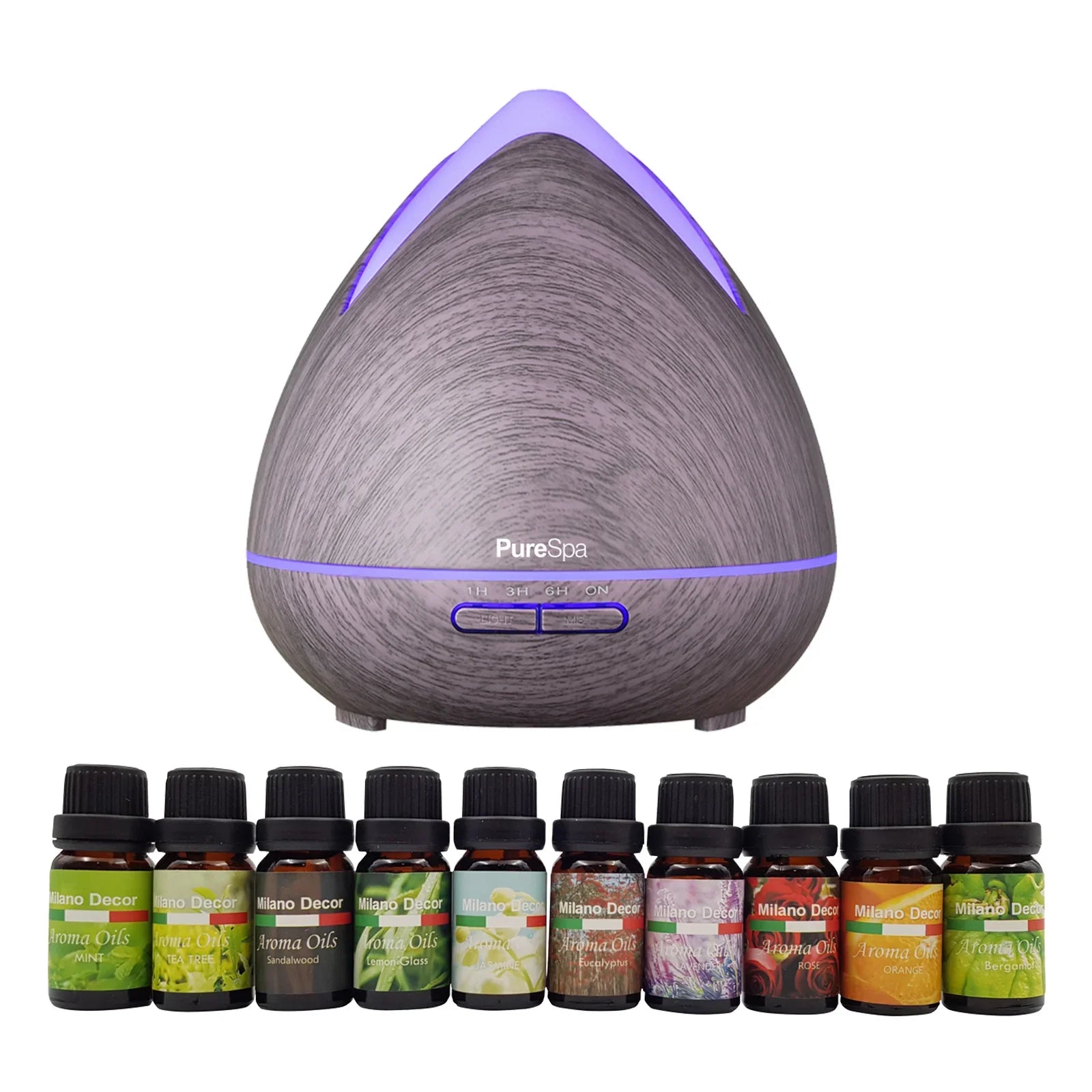 Purespa Diffuser Set With 10 Pack Diffuser Oils Humidifier Aromatherapy - Violet - Flea Market
